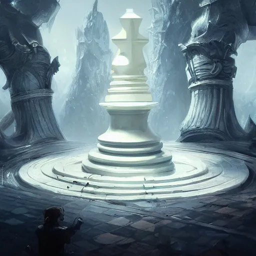 Prompt: a giant white chess pawn piece, chess pawn, the chess pawn, chess pawn, chess pawn, chess pawn, battlefield background, bright art masterpiece artstation. 8 k, sharp high quality artwork in style of jose daniel cabrera pena and greg rutkowski, concept art by tooth wu, hearthstone card game artwork, chess pawn