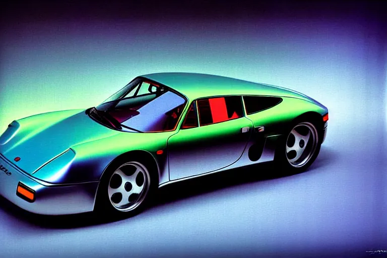 Image similar to designed by giorgetto giugiaro stylized poster of a single 9 5 9 concept, thick neon lights, ektachrome photograph, volumetric lighting, f 8 aperture, cinematic eastman 5 3 8 4 film