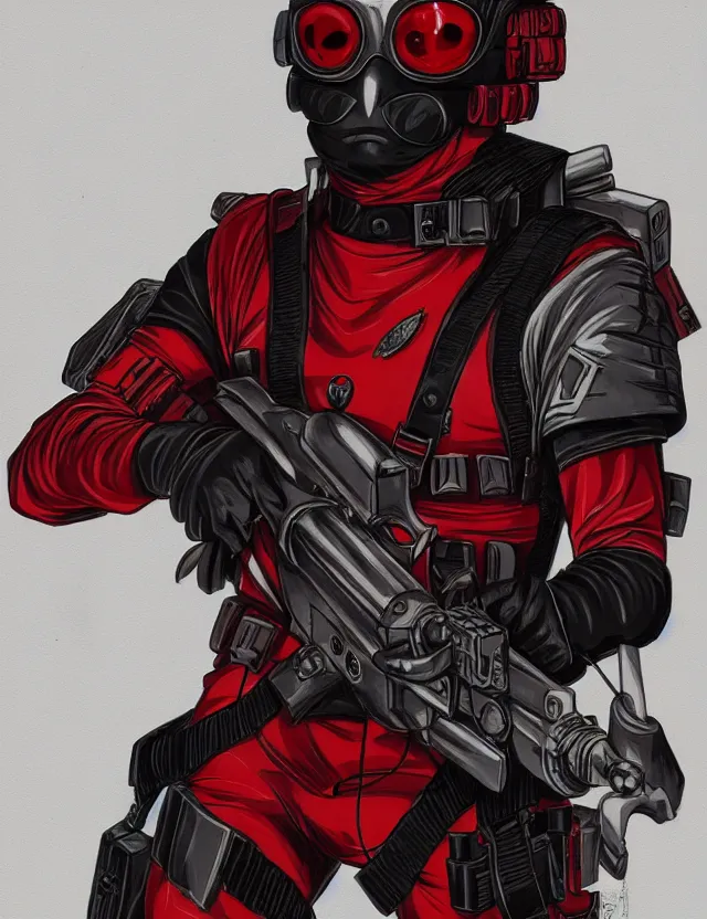 Image similar to a detailed manga illustration of a masked special forces soldier wearing dark red advanced demon - resistant cyborg tactical gear, trending on artstation, digital art, 4 k resolution, detailed, high quality, sharp focus, hq artwork, coherent, insane detail, character portrait