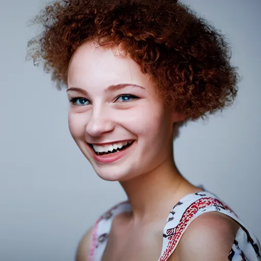 Prompt: woman from scandinavia, 2 0 years old, smiling and looking directly at the camera, dslr, portrait photo, white background, leibowitz