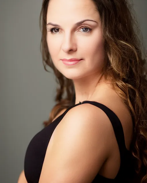 Prompt: headshot of beautiful actress odette yustman, studio lighting, 8 k, photo shoot, 9 inch kershaw soft focus lens f / 5. 6, bokeh, shot in the style of annie leibovitz