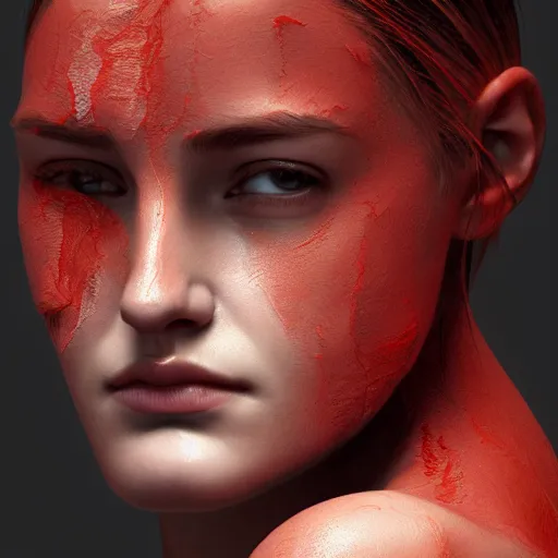 Prompt: abstract woman face showing the contours through a cloth that covers her whole face, highly detailed, modern, digital art, red color, unreal engine, photorealism, cinematic lighting, 8k photorealistic, dramatic, trending on artstation, by Greg Rutkowski