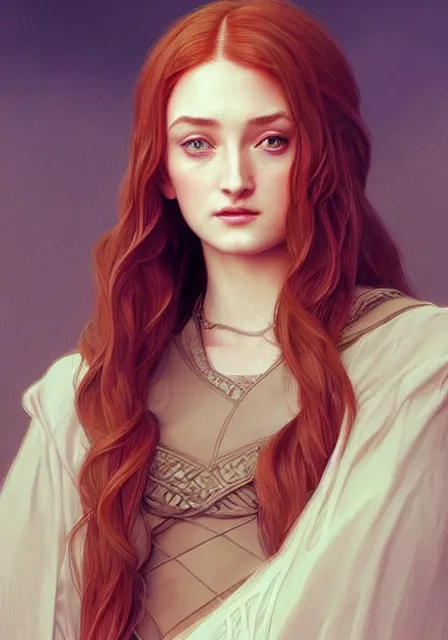 Image similar to little pretty girl sansa stark, intricate, elegant, highly detailed, digital painting, artstation, concept art, smooth, sharp focus, illustration, art by artgerm and greg rutkowski and alphonse mucha and william - adolphe bouguereau