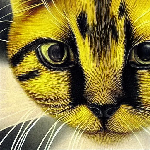 Image similar to cat looks like a bee. hyperdetailed photorealism