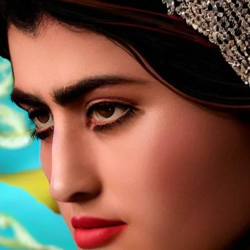 Image similar to close - up of an attractive kurdish singer in a movie directed by christopher nolan, movie still frame, promotional image, imax 7 0 mm footage