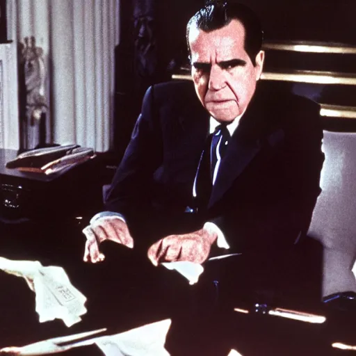 Prompt: A still of Richard Nixon as Maleficent