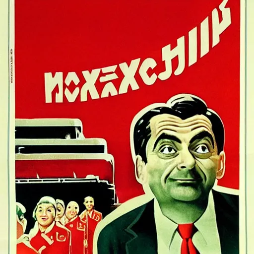 Image similar to Soviet propaganda poster about Mr Bean