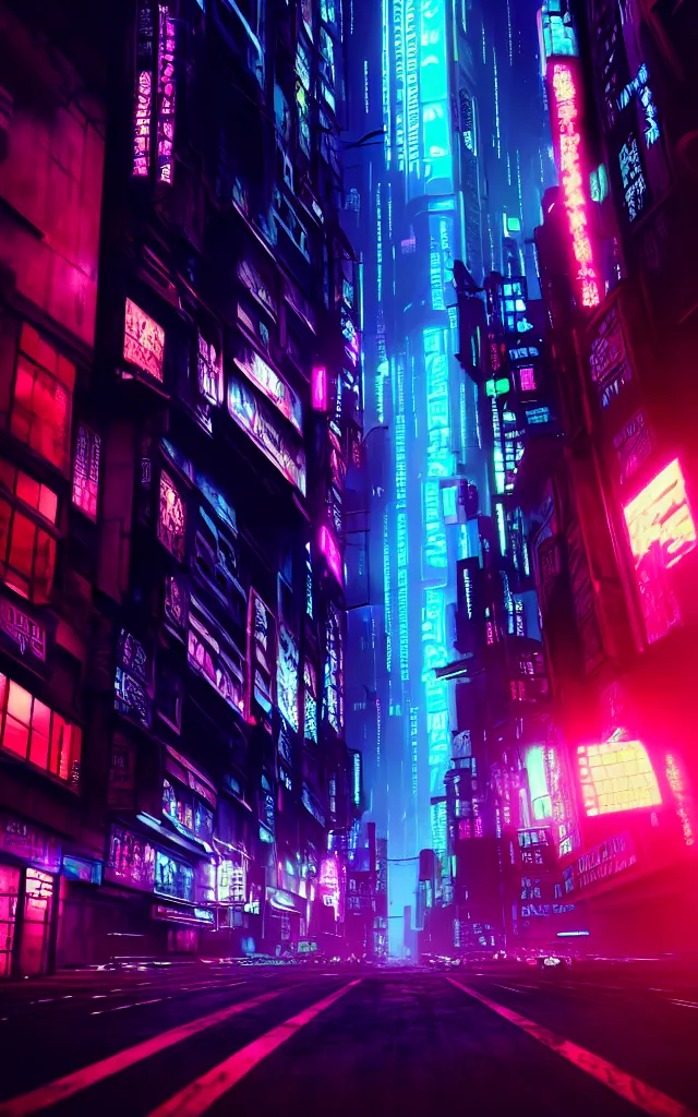 Image similar to concept art of a magnificent dark neon futuristic cyberpunk city bustling street at night cyberart by liam wong in the film akira rendered in octane, 3 d render, trending on cgsociety, blender 3 d