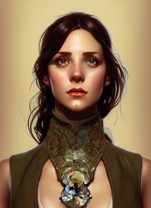 Image similar to portrait of a full body of beautiful young female detective, d & d, sleeveless turtleneck, fantasy, flat lighting, intricate, highly detailed, digital painting, artstation, concept art, smooth, sharp focus, illustration, art by simon bisley and greg rutkowski and alphonse mucha, natural tpose