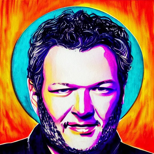 Image similar to paintings of blake shelton dramatically lit against glowing background