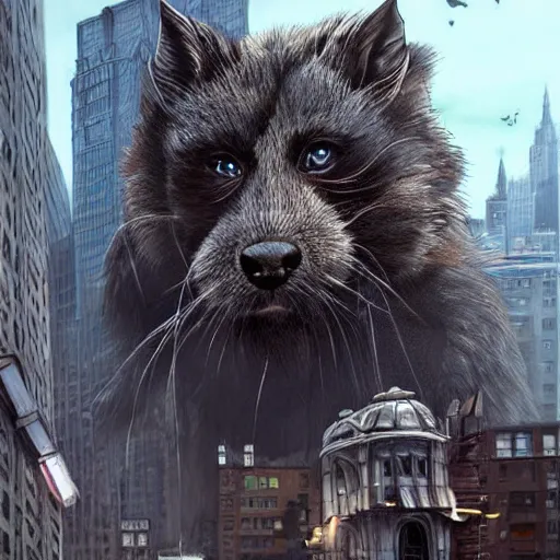 Image similar to Stunning Hyperealistic portrait of Giant Dishonored enormous furry rats roaming the city of new York.