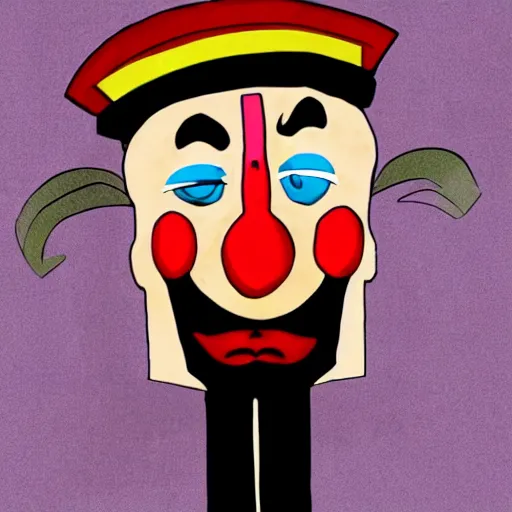 Image similar to jeanluc Picard as a sad clown