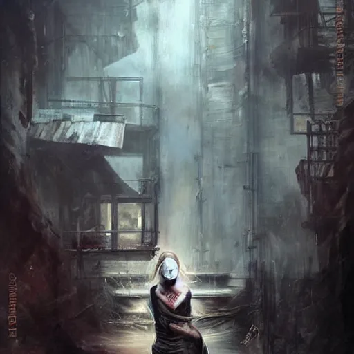 Prompt: a ninja silently waits for you by raymond swanland, highly detailed