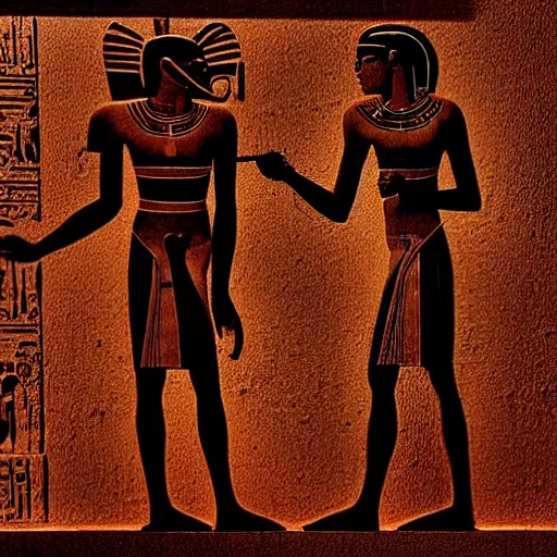 Prompt: A computer art. A rip in spacetime. Did this device in his hand open a portal to another dimension or reality?! Egyptian, burnt umber by George Lucas mournful, frightful