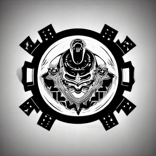 Image similar to cyberpunk futuristic chaos steampunk occult magic sign symbol label and heraldry