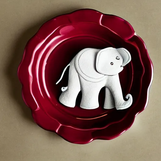 Prompt: a flat elefant on a plate with flowers on top