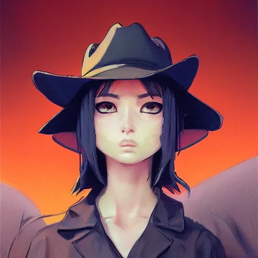 Image similar to A cowboy cat with big and cute eyes, fine-face, realistic shaded perfect face, fine details. realistic shaded lighting poster by Ilya Kuvshinov katsuhiro otomo ghost-in-the-shell, magali villeneuve, artgerm, Jeremy Lipkin and Michael Garmash, Rob Rey and Kentarõ Miura style, trending on art station