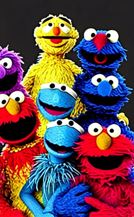 Prompt: sesame street heavy metal band