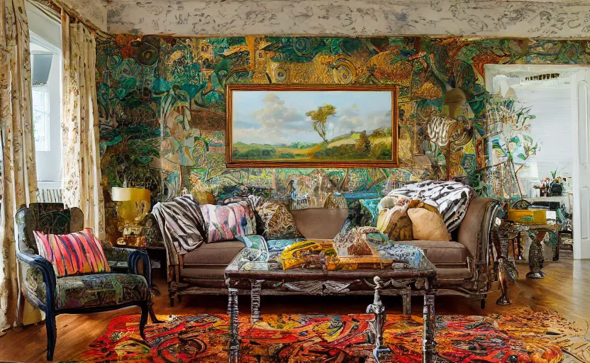 Prompt: a landscape painting in the style of maximalist interior design, african savannah