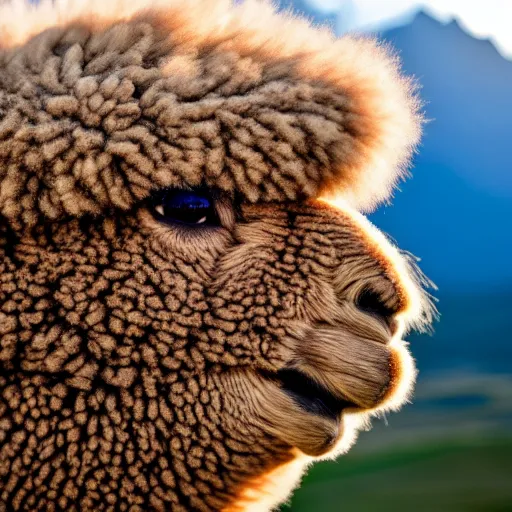 Image similar to a spherical alpaca on top of a mountain, photo, National Geographic, 8k