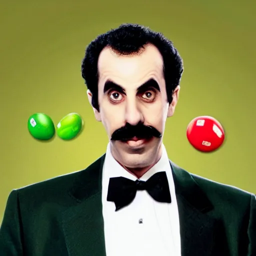 Image similar to photo of borat as the green m & m