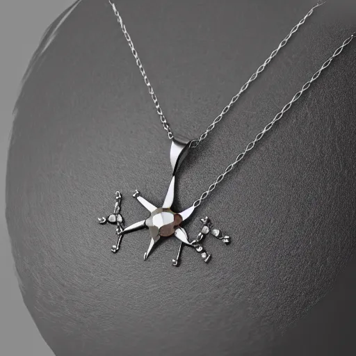 Prompt: a silver sagittarius constellation necklace pendant, 3 d rendering, style of pandora, style of tiffany, style of swarovski, style of van cleef & arpels, style of cartier, style of boucheron, style of bulgari, style of chaumet, elegant, noble, stylish