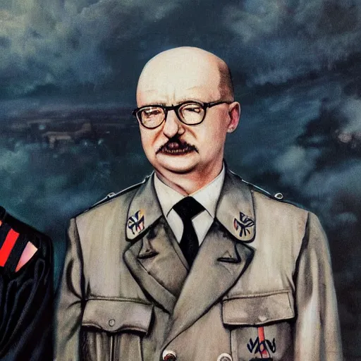 Image similar to UHD photorealistic detailed image of young Klaus Schwab and Hitler, both wearing extremely intricate clown makeup by Ayami Kojima, Amano, Karol Bak, tonalism