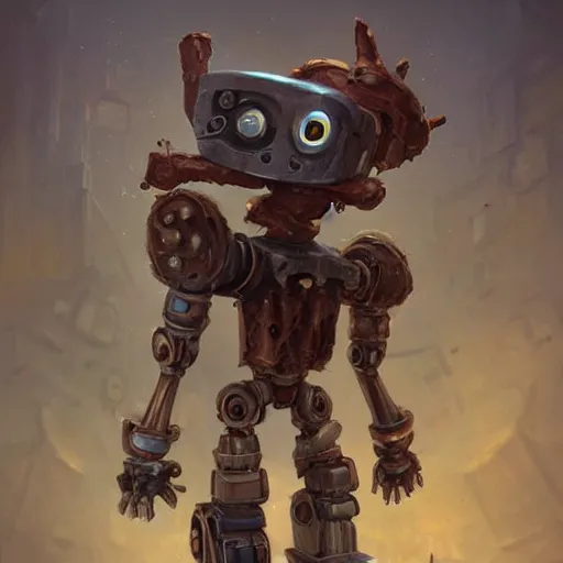 Image similar to anthropomorphic robot [ thing ], falling apart, tiny, small, short, rusty, dirty, cute and adorable, dnd character art portrait, matte fantasy painting, deviantart artstation, by jason felix by steve argyle by tyler jacobson by peter mohrbacher, cinema