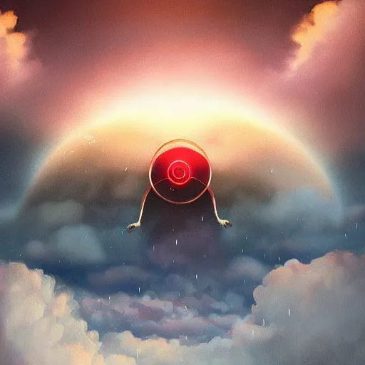 Image similar to atom surrounded by clouds, dreamy lighting, digital art, art station, extremely detailed