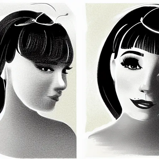 Image similar to a walt disney's style portrait of a woman with bangs hair, artwork by davis, marc