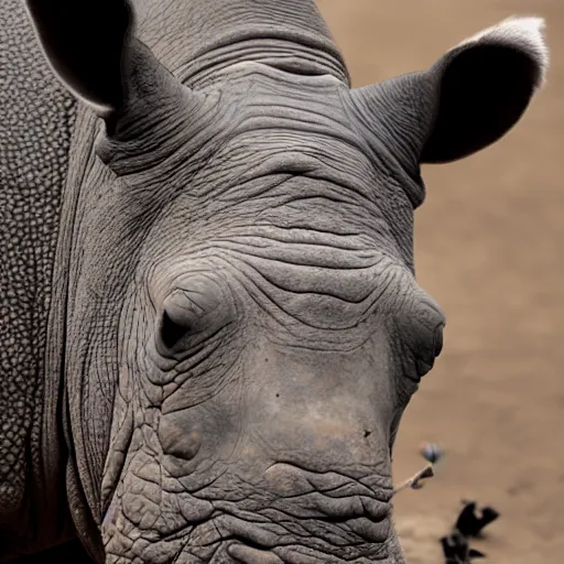 Prompt: well - lit, depth of field photo of a tiny rhinoceros with antennae and compound eyes