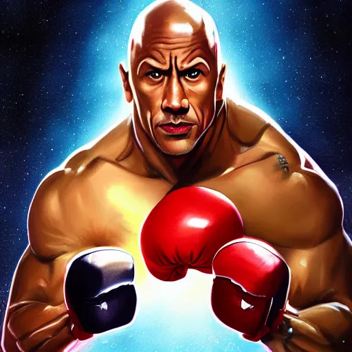 Image similar to dwayne johnson boxing with evil obama, digital painting, artstation, ristan eaton, victo ngai, artgerm, rhads, ross draws, anime styled