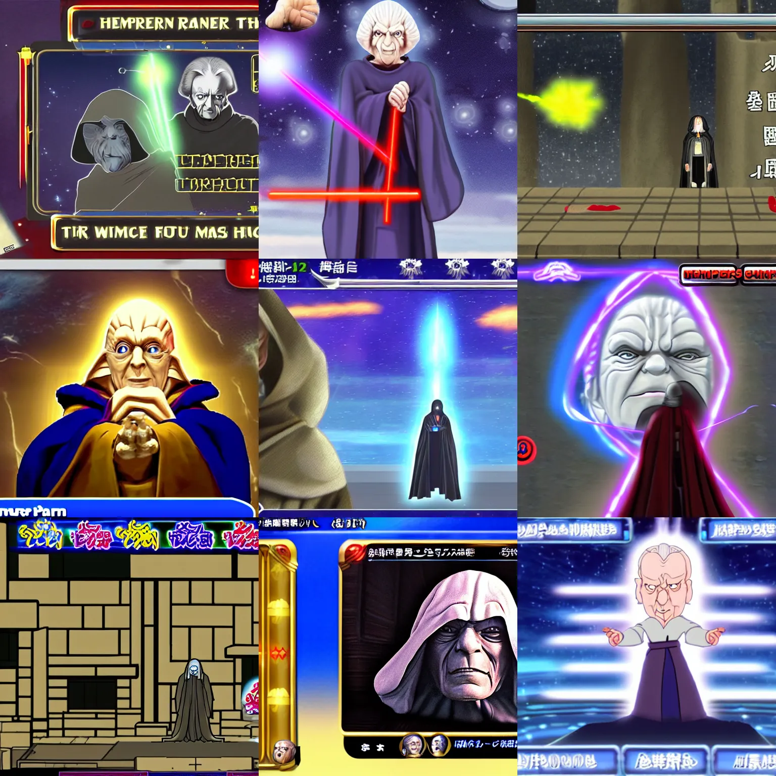 Prompt: Screenshot of Emperor Palpatine on かみさまみならい ヒミツのここたま