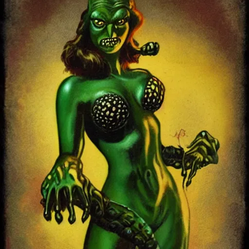 Image similar to vintage pulp art creature from The black lagoon