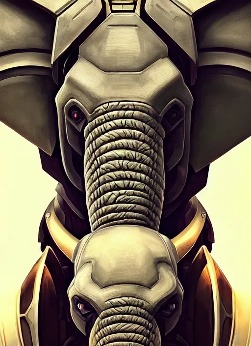 Image similar to symmetry!! portrait an elephant, sci - fi, armour, muscular! cyberpunk, intricate, elegant, highly detailed, digital painting, artstation, concept art, sharp focus, illustration, art by artgerm and greg rutkowski and alphonse mucha