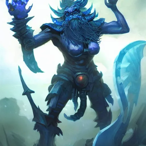 Image similar to blue humanoid crabman warrior, fantasy game art by greg rutkowski, fantasy rpg, league of legends