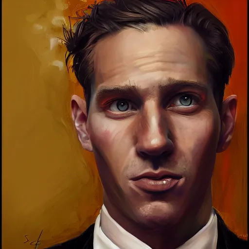 Prompt: a painting of a man in a suit and tie, a character portrait by sam spratt, behance contest winner, figurative art, speedpainting, digital painting, academic art