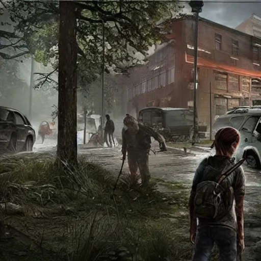 Prompt: the last of us zombie apocalypse setting in a dystopian german town