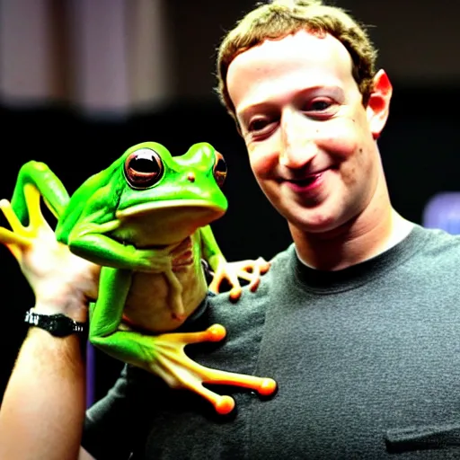 Image similar to mark zuckerberg holding a frog