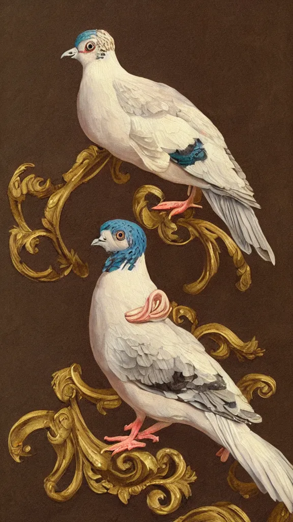 Prompt: rococo painting of a pigeon, y 2 k aesthetic, clip art