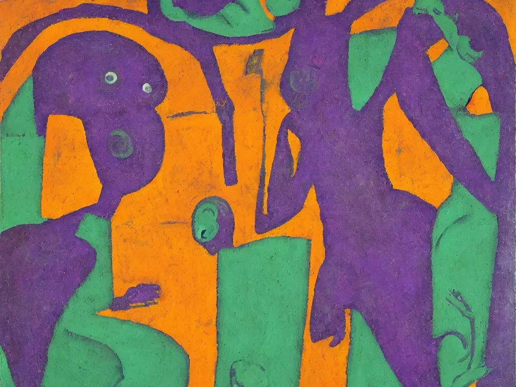 Prompt: variations of the purple sinner. painting by rufino tamayo