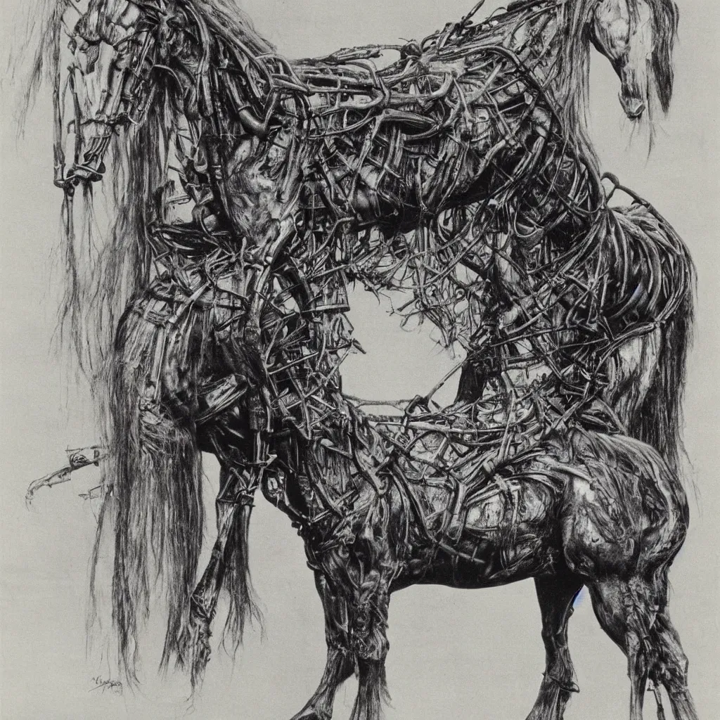 Image similar to giger, h. r. - magnificent forest clydesdale horse