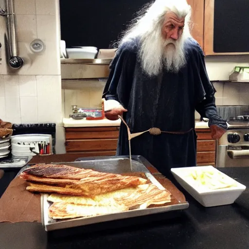 Image similar to gandalf making himself a panini