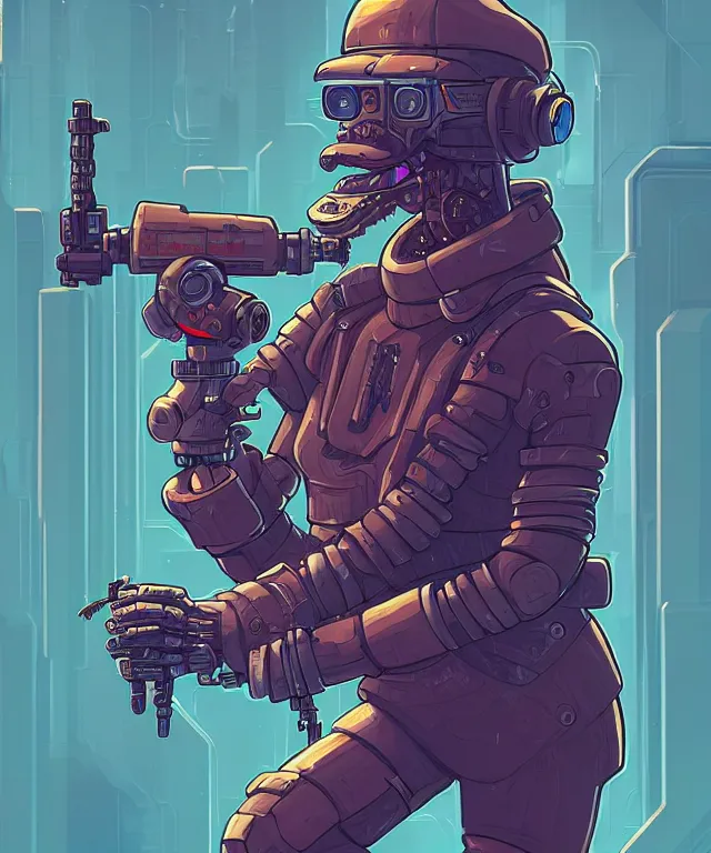 Image similar to a portrait of an anthropomorphic cyberpunk beaver holding a chaingun, cyberpunk!, fantasy, elegant, digital painting, artstation, concept art, matte, sharp focus, illustration, art by josan gonzalez