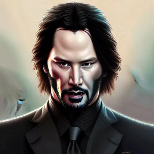 Prompt: beautiful striking Pre-Raphaelite Keanu Reeves by Artgerm and Greg Rutkowski, pale, intricate, elegant, highly detailed, digital painting