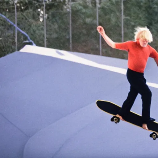Image similar to boris johnson skateboarding the half pipe, photorealistic, velvia