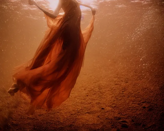 Prompt: beautiful female, full body, in long flowy dress, underwater, cinematic volumetric lighting, soft bokeh, glow, 8 k, by lexi laine, by wlop, by ross tran, fashion photography