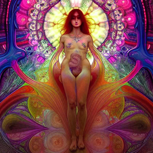 Image similar to An extremely psychedelic experience, reality bending, morphing, transforming, colorful, surreal, magic mushrooms, psilocybin, LSD, face, detailed, intricate, elegant, highly detailed, digital painting, artstation, concept art, smooth, sharp focus, illustration, art by Krenz Cushart and Artem Demura and alphonse mucha