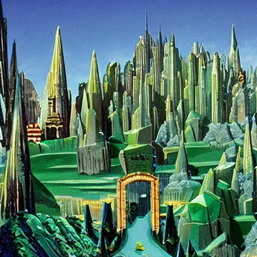 Image similar to emerald city from the wizard of oz being stormed by trump supporting winkies,