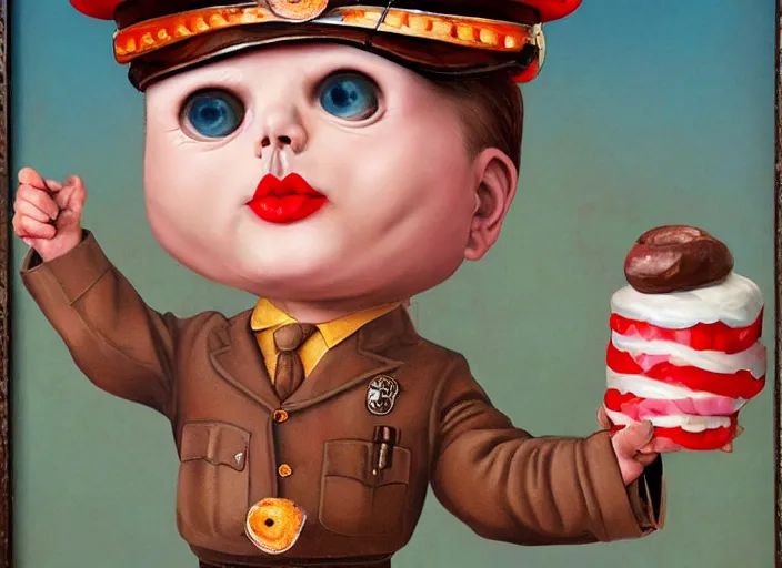 Image similar to a donut head police officer, lowbrow, matte painting, 3 - d highly detailed, in the style of mark ryden,